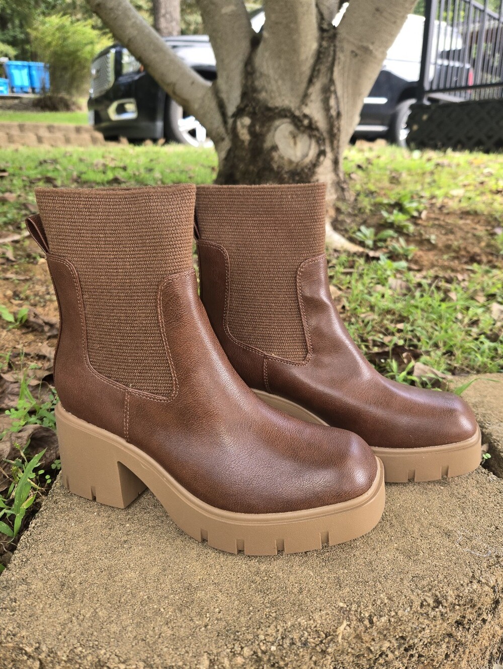 Sun + Stone Brown Platform Chelsea Ankle Boots